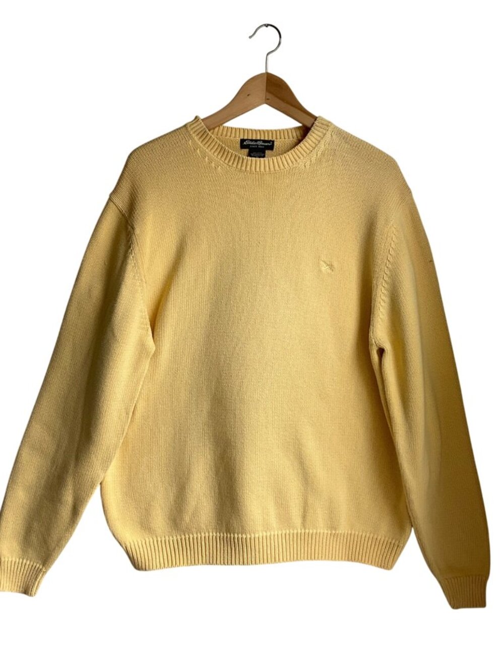 Eddie Bauer Women XL Yellow Cotton Crewneck Sweater Embroidered Logo